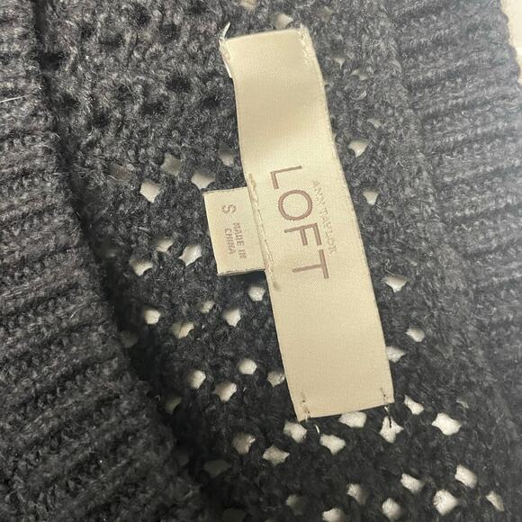 Loft Womens Size Small Black Open Loose Knit Sweater Cotton Blend Minimalist - Picture 2 of 3